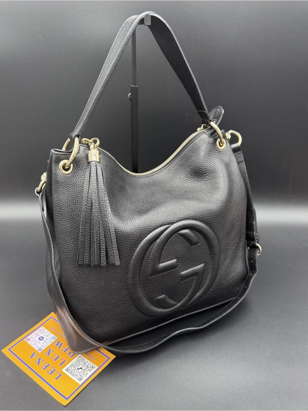 Gucci Soho Black Pebbled Leather Shoulder Crossbody Hobo Bag Like New